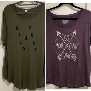 2 shirts. Purple Go Your Own Way and Green Wild and Free